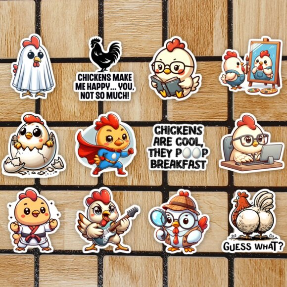 Chicken Sticker Pack of 12 Vinyl Stickers - Waterproof Die Cut Animal Stickers - Picture 1 of 4